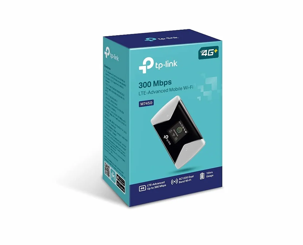 TP-Link M7450 Mobile Router 4G+ LTE Cat6 300Mbps Dual Band Wi-Fi SIM Card Display a Colori 15 ore