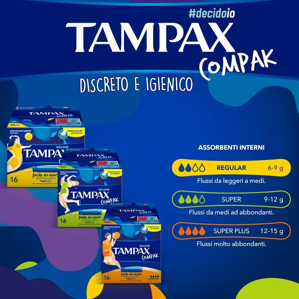 TAMPAX COMPAK super 24 Assorbenti Interni Tascabili con Applicatore in Plastica