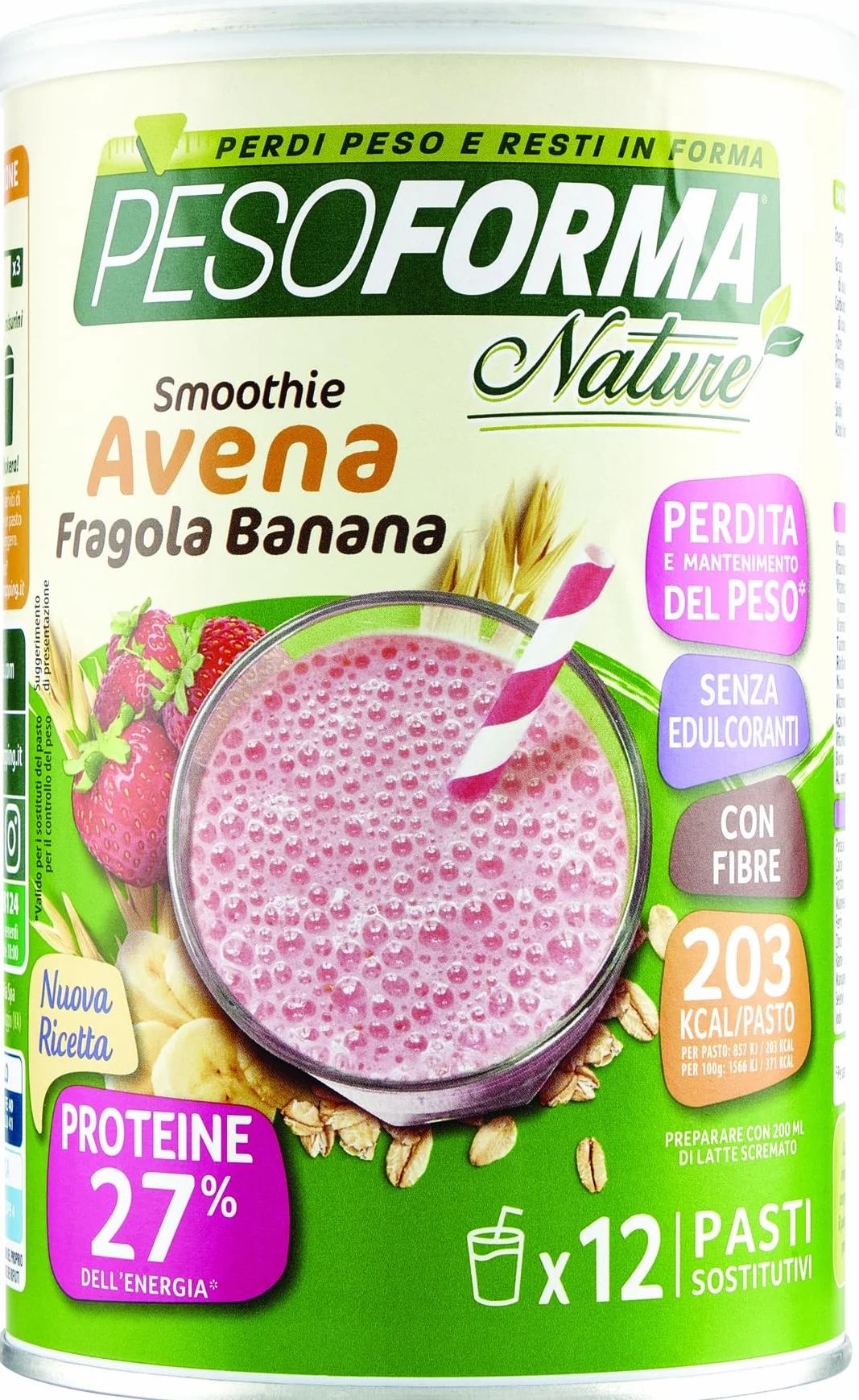 Pesoforma Nature Smoothie Pasto Sostitutivo Dimagrante, Shake gusto fragola banana, 203 Kcal