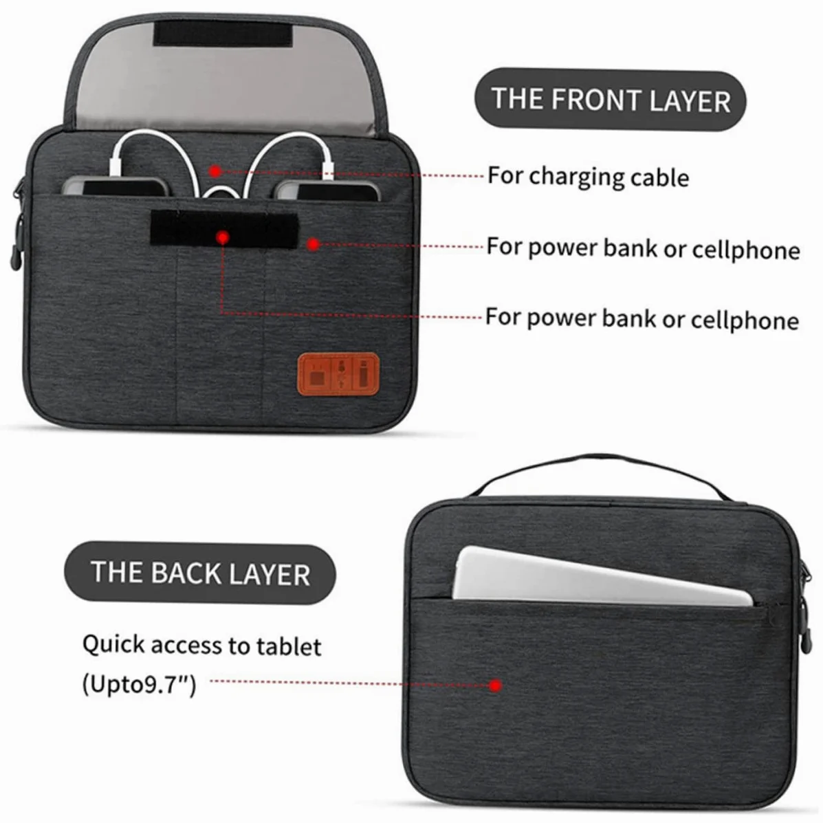 Artibetter Custodia Per Dispositivi Elettronici Organizer Per Cavi Da Esterno Strati Per Archiviazione Digitale e Viaggi Contiene Spazio Per Due Telefoni e Tablet Da Maniglia Per Trasporto Co