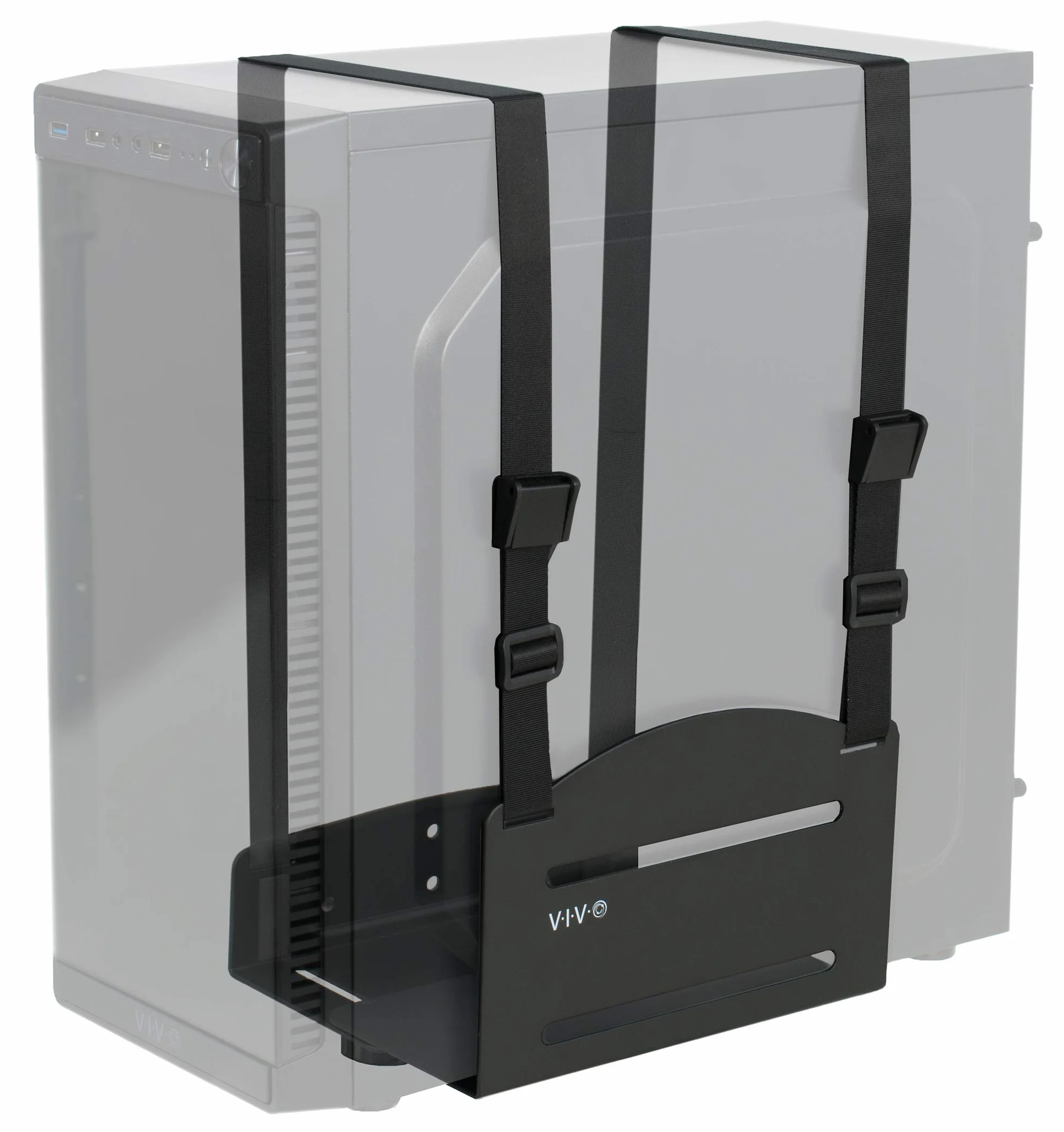VIVO Supporto universale da parete per PC, staffa in acciaio regolabile, custodia per computer, supporto per cinghia CPU a telaio aperto, nero, MOUNT-PC03V