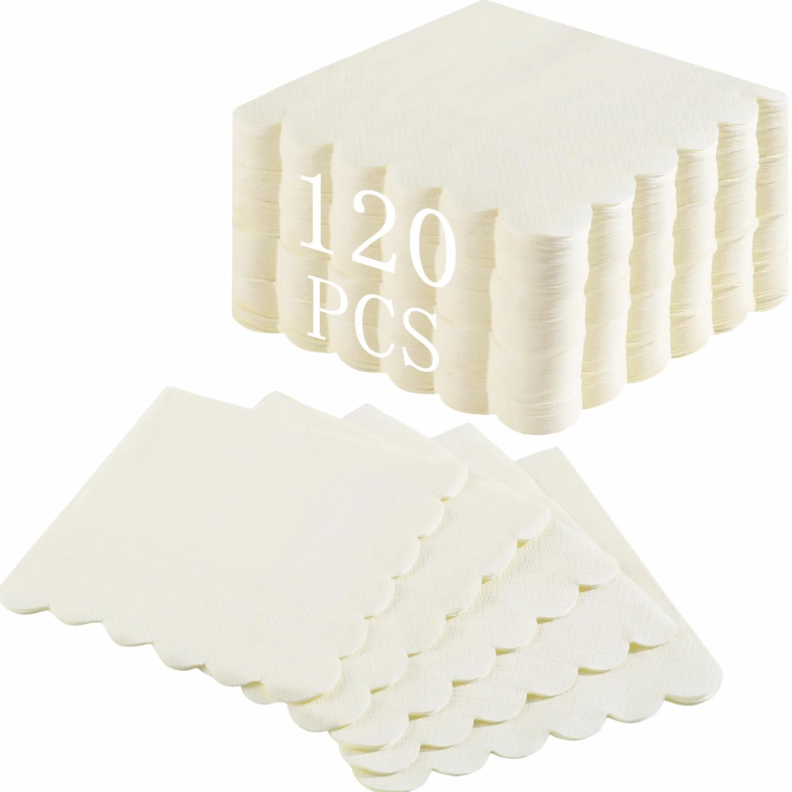 NatNarr 120 tovaglioli da cocktail avorio smerlato beige usa e getta crema dessert bevande per matrimoni, baby shower, addio al nubilato, compleanno