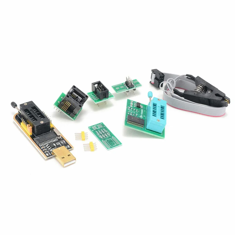 CH341A Kit Programmatore USB con SOP8 EEPROM Burner BIOS Flasher SPI Flash 1 Adattatore 8V Presa 150mil per Serie 24 25
