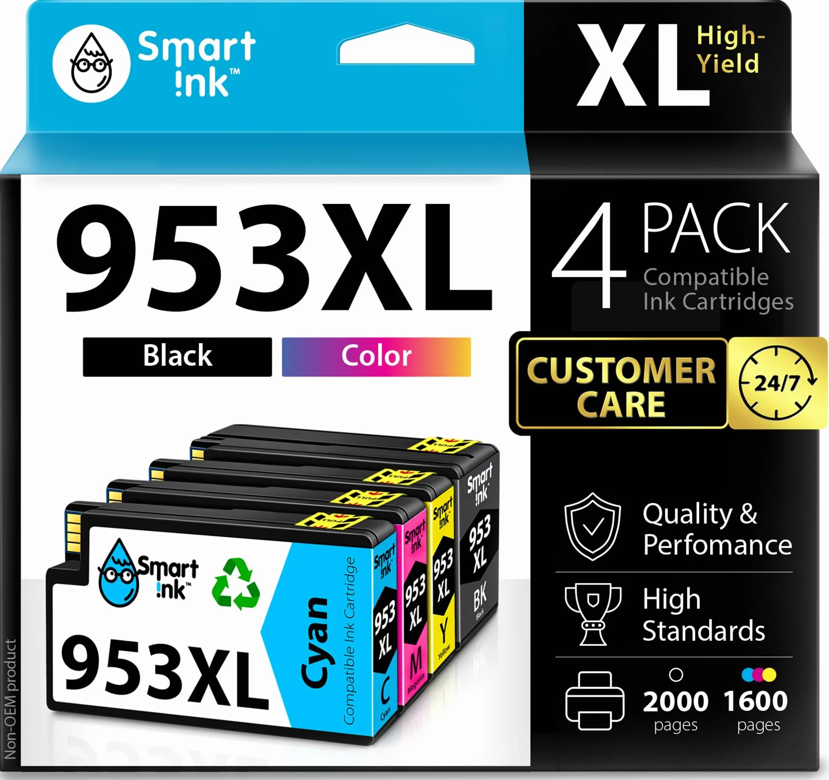 Smart Ink Cartucce Compatibili per HP 953XL 953 (4 Pack) con tecnologia chip avanzata da utilizare su OfficeJet Pro 7720 7730 7740 8210 8700 8710 8720 8730 8734 8740 8743