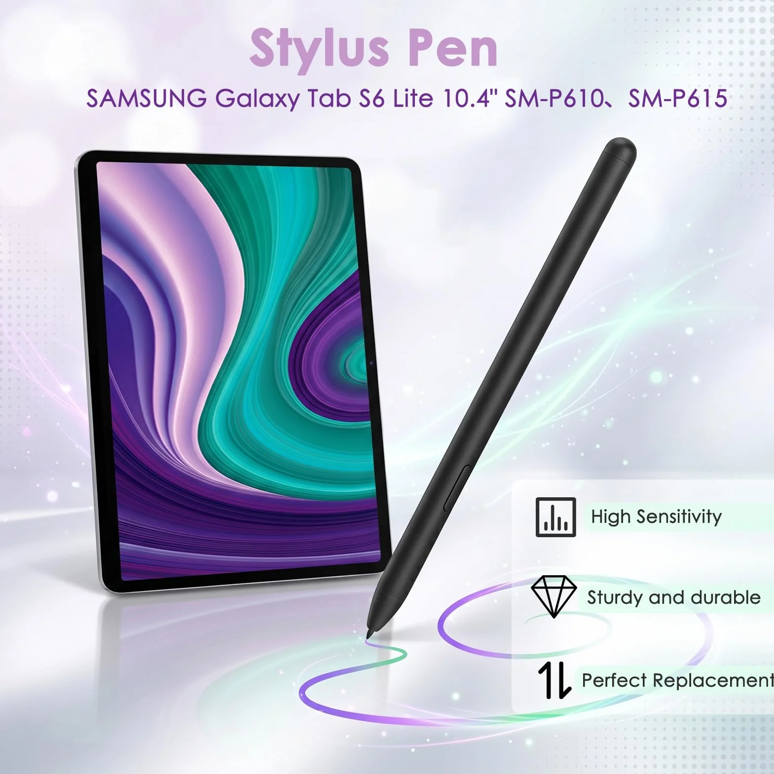 Stilo per Tab S6 Lite, Penna Stilo Elettronica, Penna Intelligente in Plastica Resistente Ad Alta sensibilità con 5 Punte di Ricambio per Tablet SM P610 SM P615 (Nero)