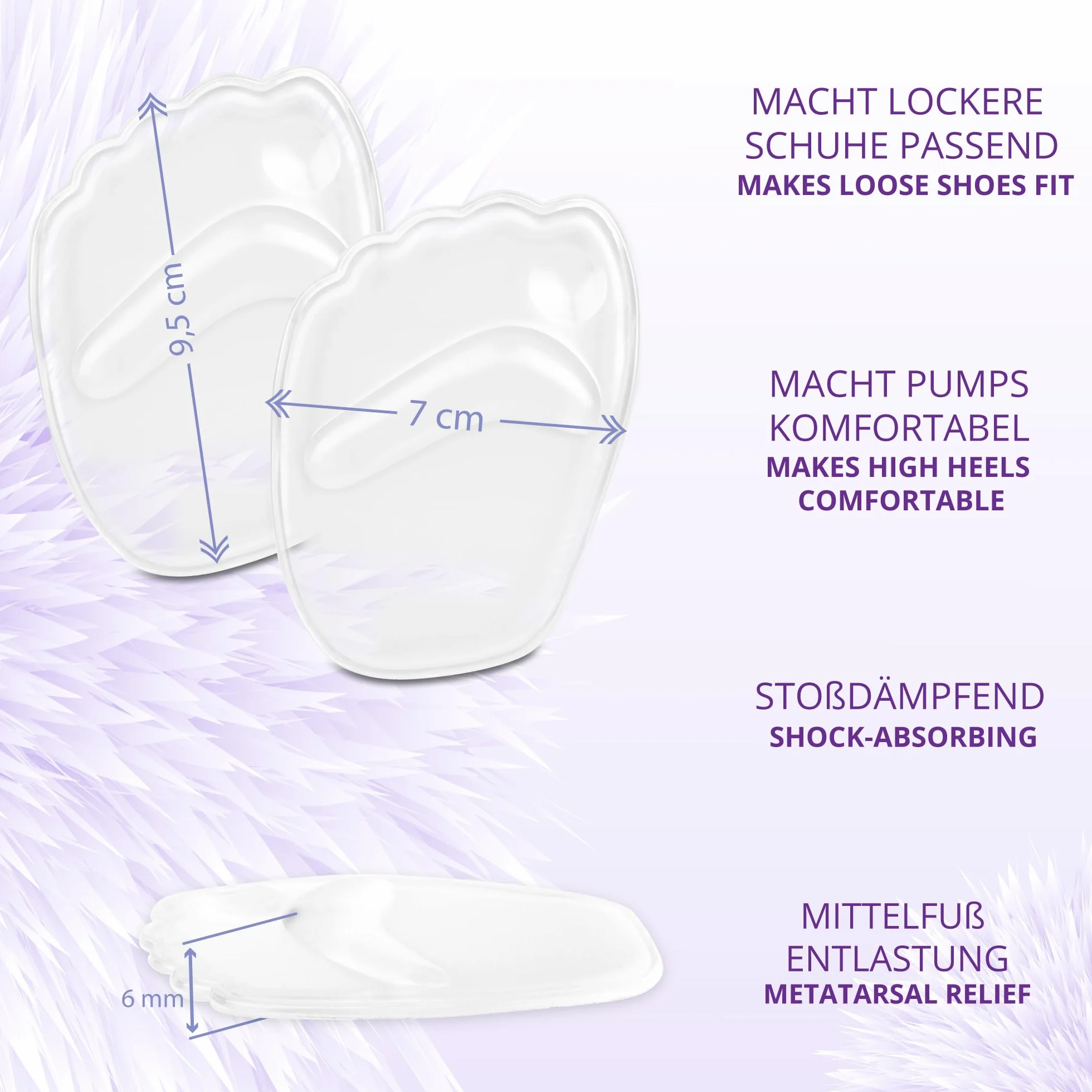 Set di solette in gel antiscivolo per scarpe con tacco - cuscinetto metatarso e rinforzo tallone
