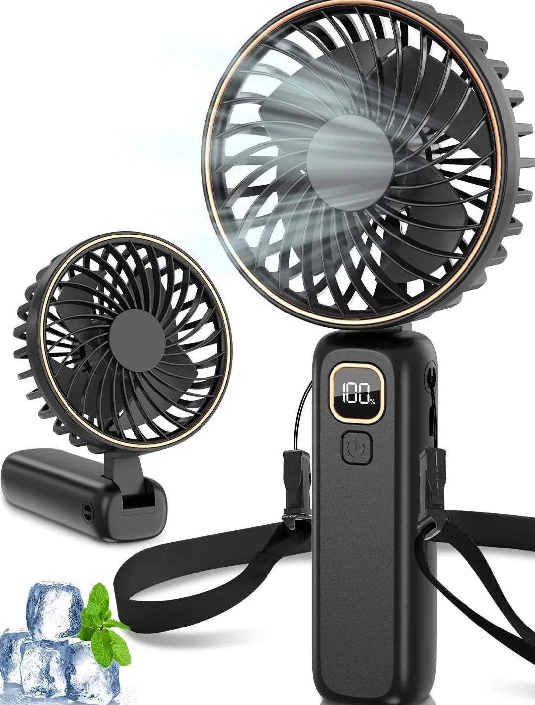 Ventilatore Portatile, 4000 mAh Mini Ventilatore Portatile USB-C Ricaricabile, 6 Velocità Ventilatore Piccolo con LCD Display, 2-in-1 Ventilatore da Tavolo per Ufficio, Spiaggia, Viaggio, Pendolarismo