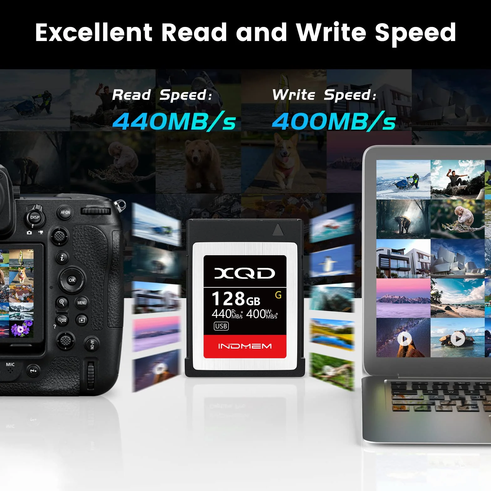 Scheda di memoria XGD da 128 GB, scheda XQD serie G per il recupero di immagini grezze, file MOV, video 4K XAVC-S | Max lettura 440 MB/s, scrittura massima 400 MB/s