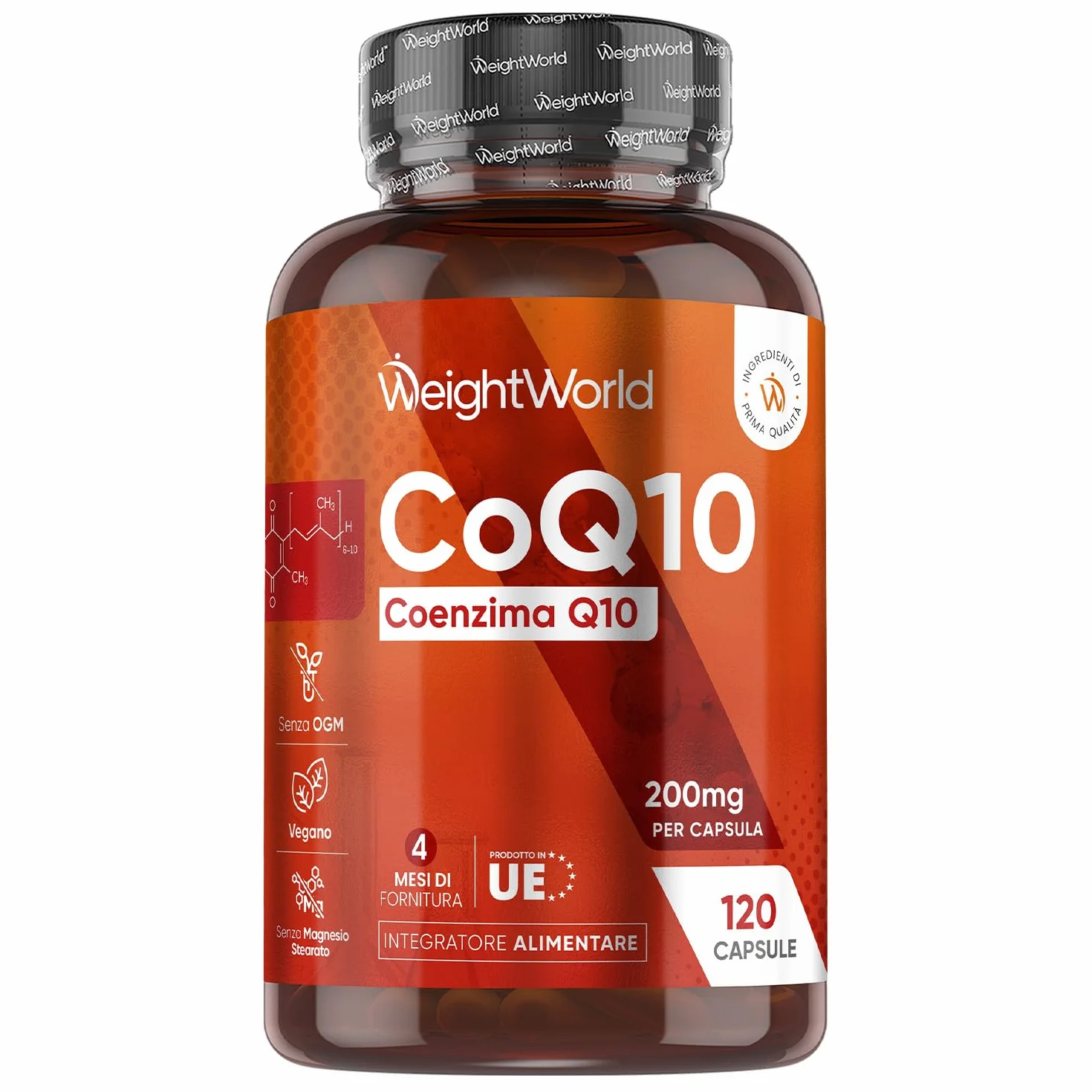 Coenzima Q10 Vegano 200mg 120 Capsule Integratore CoQ10 Ubiquinone Prodotto in Europa