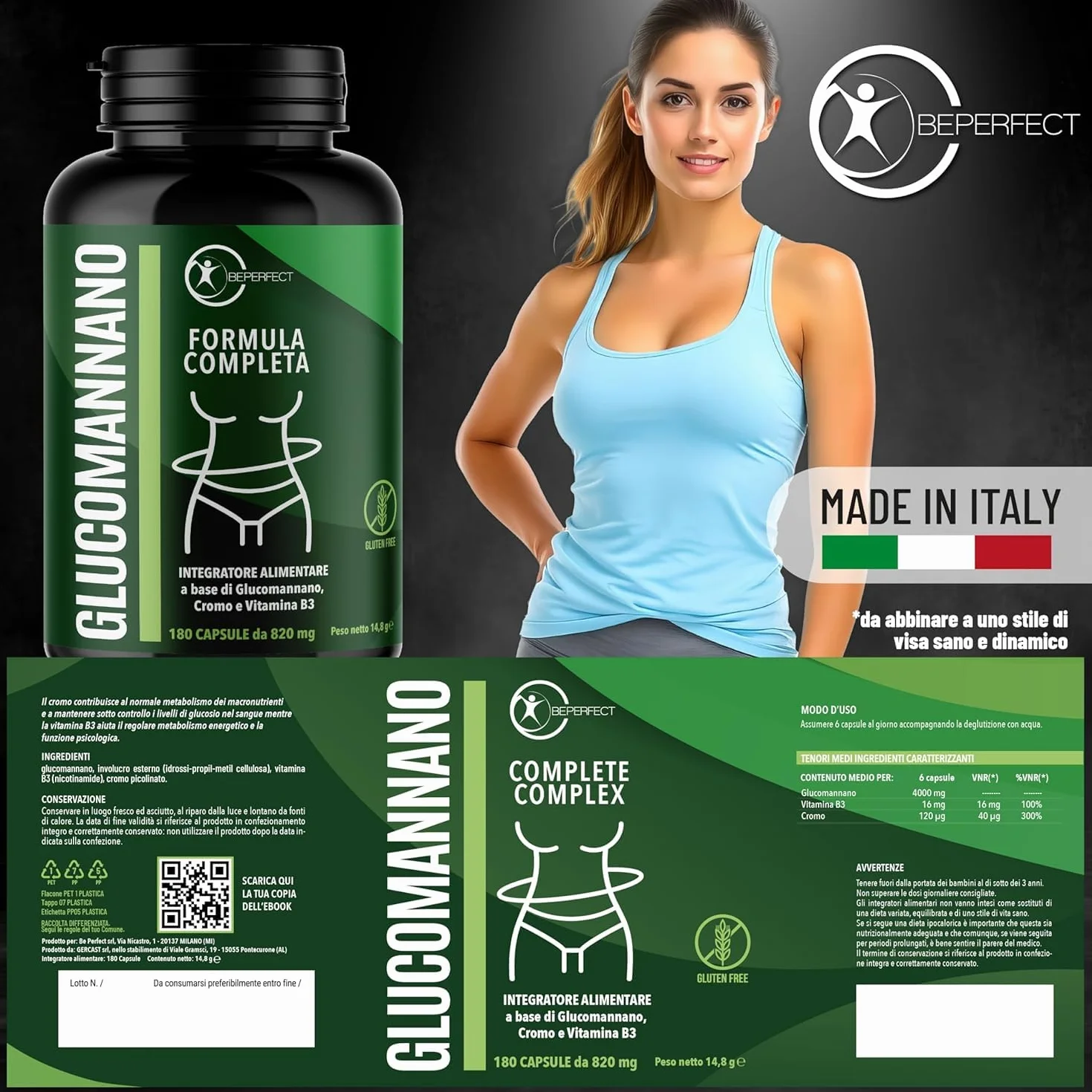 Glucomannano Forte Purificato 4000mg 180Cps con Cromo e Vitamina B3