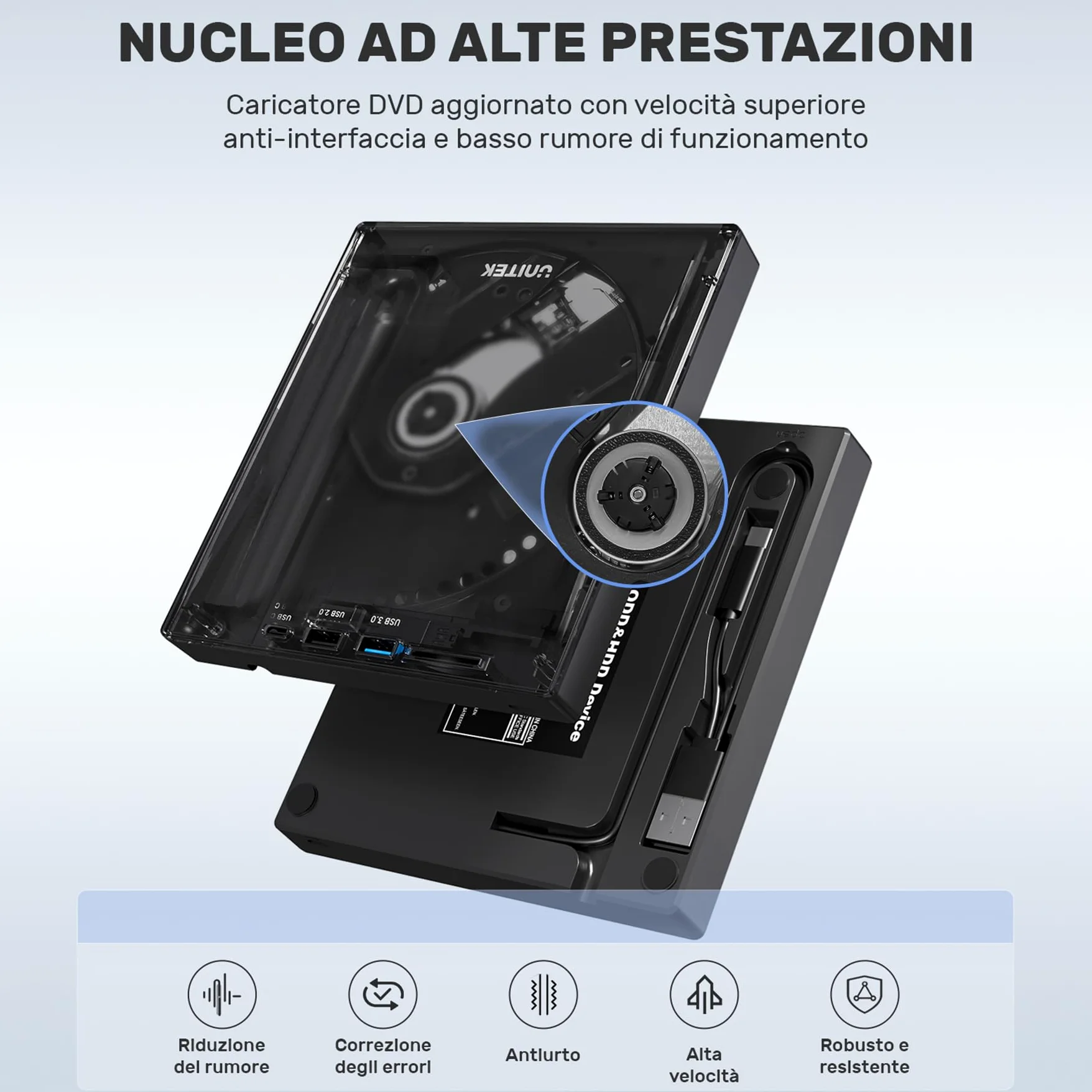 UNITEK Masterizzatore esterno USB 3.0&Type C Unità CD/DVD esterna -/+RW con slot per scheda SD per PC Laptop, Desktop, Portatile, Macbook Pro/Air per Windows 11/10/8.1/7/XP/Vista/Linux/MacOS