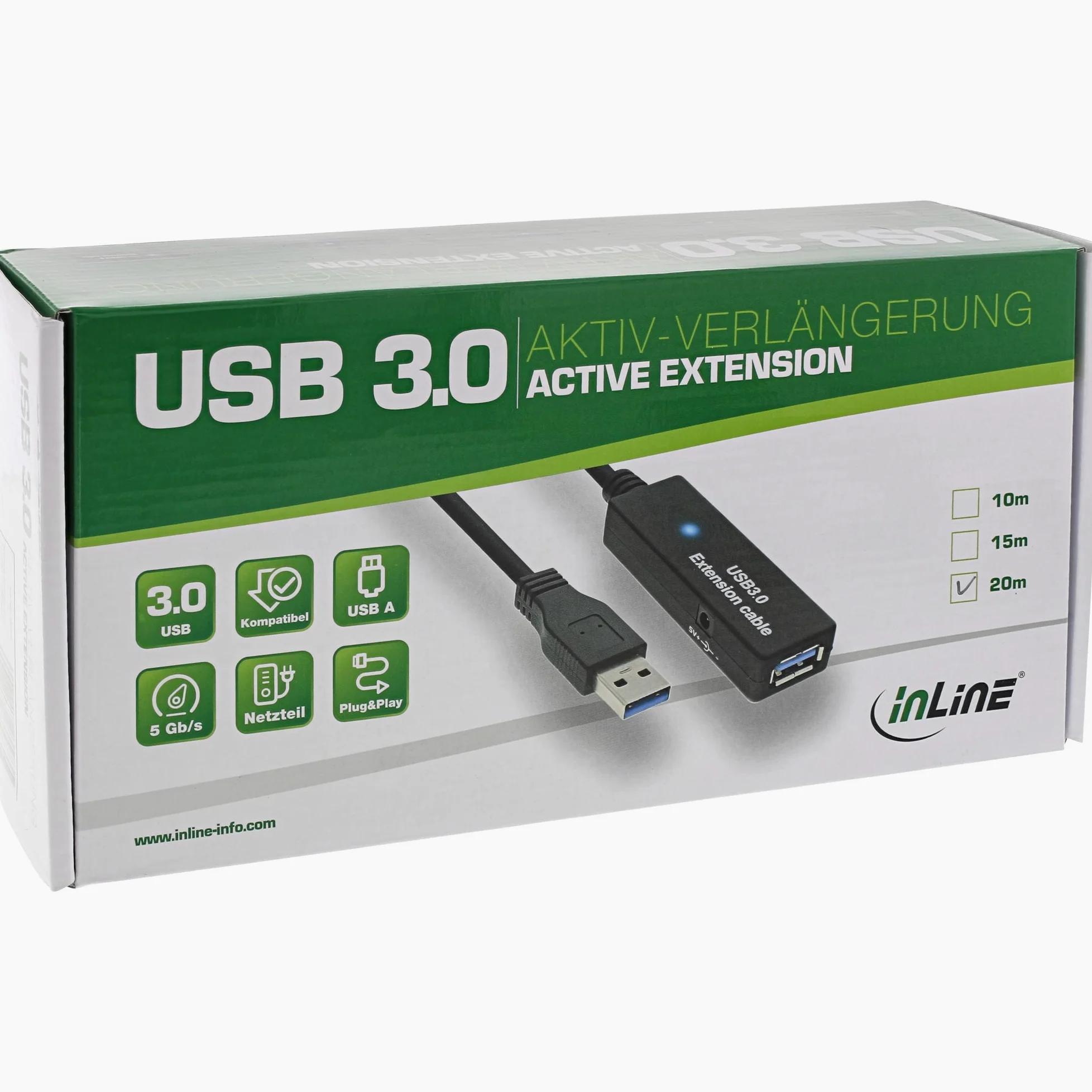 InLine 22338 Cavo USB 3.0, Attivo, Prolunga, Type-A Maschio/Femmina, 10 m, Nero