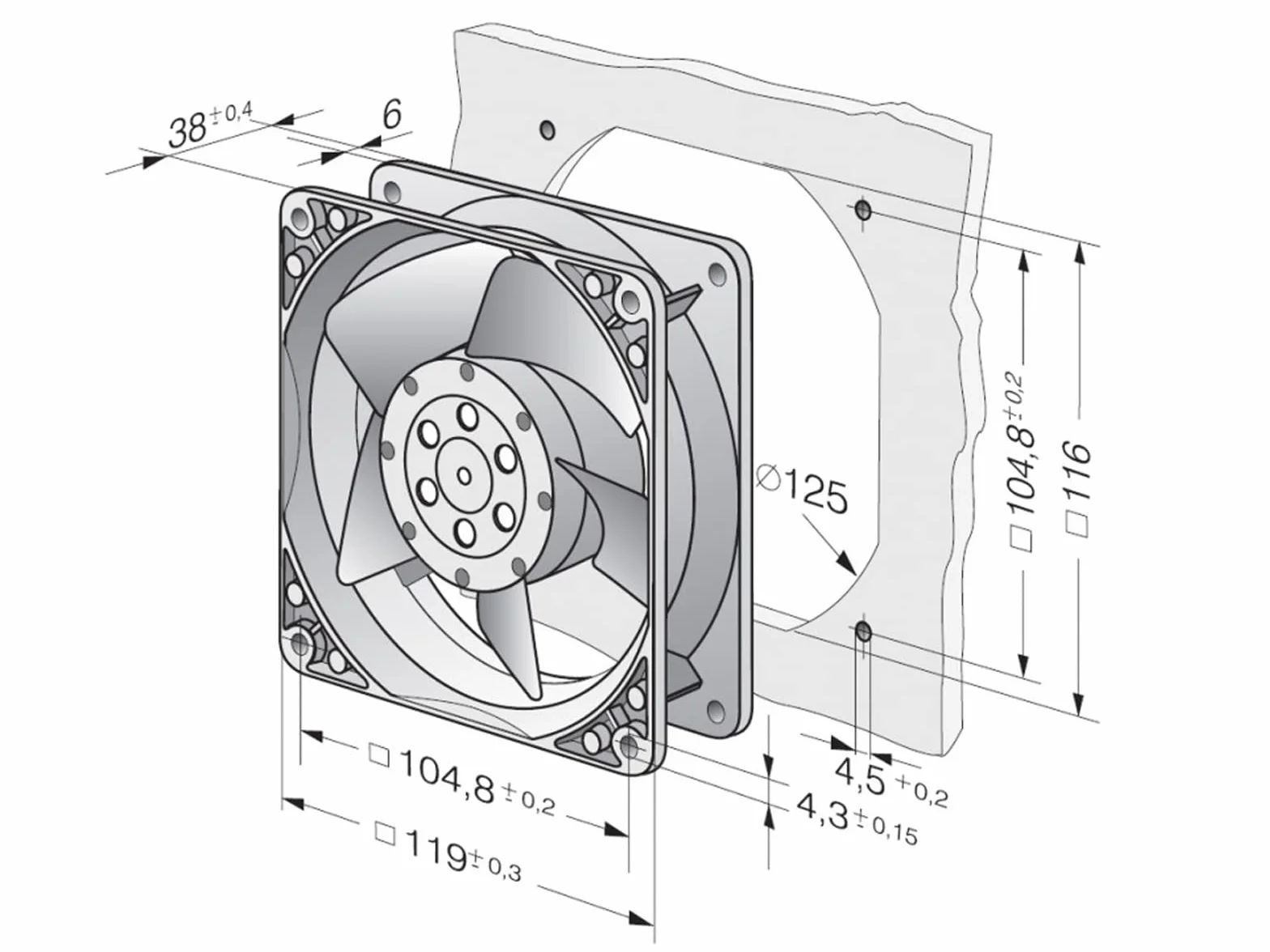 eRicambi, Ventilatore Assiale EBM - PAPST 4650N, con Struttura e Rotore in Metallo, Dimensioni 119x119x38mm, Potenza 19W, Velocità di Rotazione 2650rpm