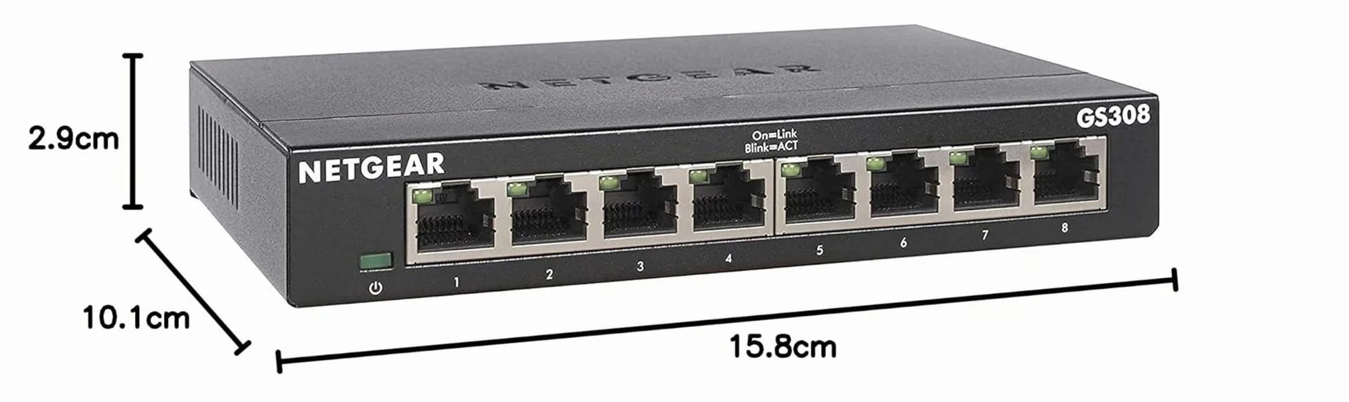 NETGEAR Switch Ethernet 8 porte Unmanaged (GS308), Switch Gigabit hub di rete domestica, Switch 8 Porte gigabit per ufficio, Plug-and-play, silenzioso, montaggio desktop o a parete