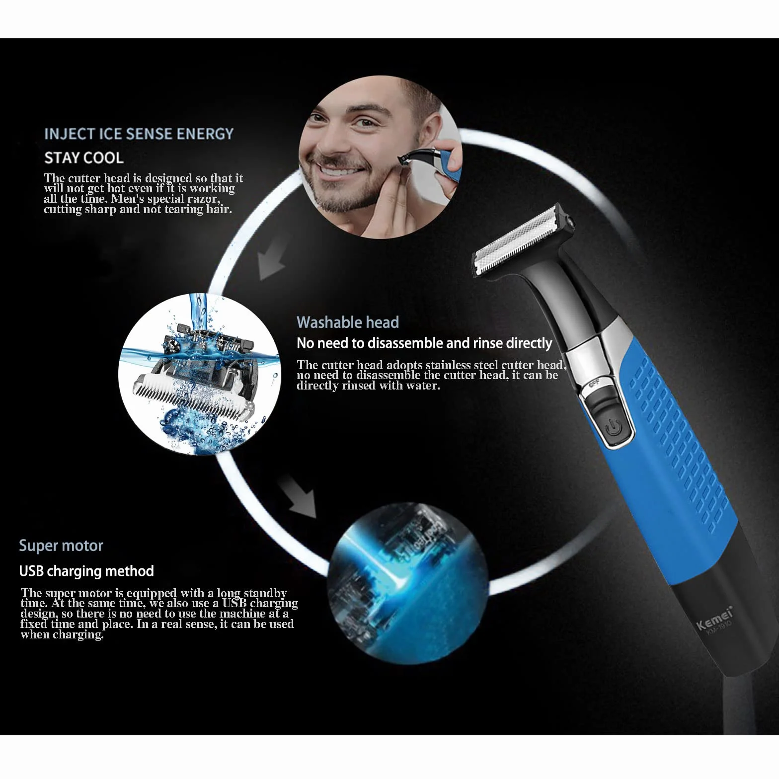 Rasoio elettrico impermeabile ricaricabile USB senza fili per barba viso sopracciglia uomo donna