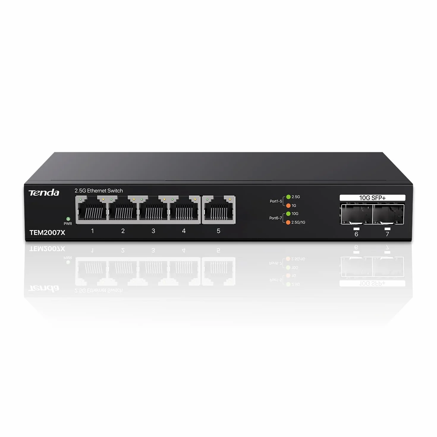 Tenda Switch Ethernet 2.5 Gigabit 5 Porte con 2 porte SFP+ 10 G (Plug and Play, senza ventola, alloggiamento in metallo, nero) (TEM2007X)