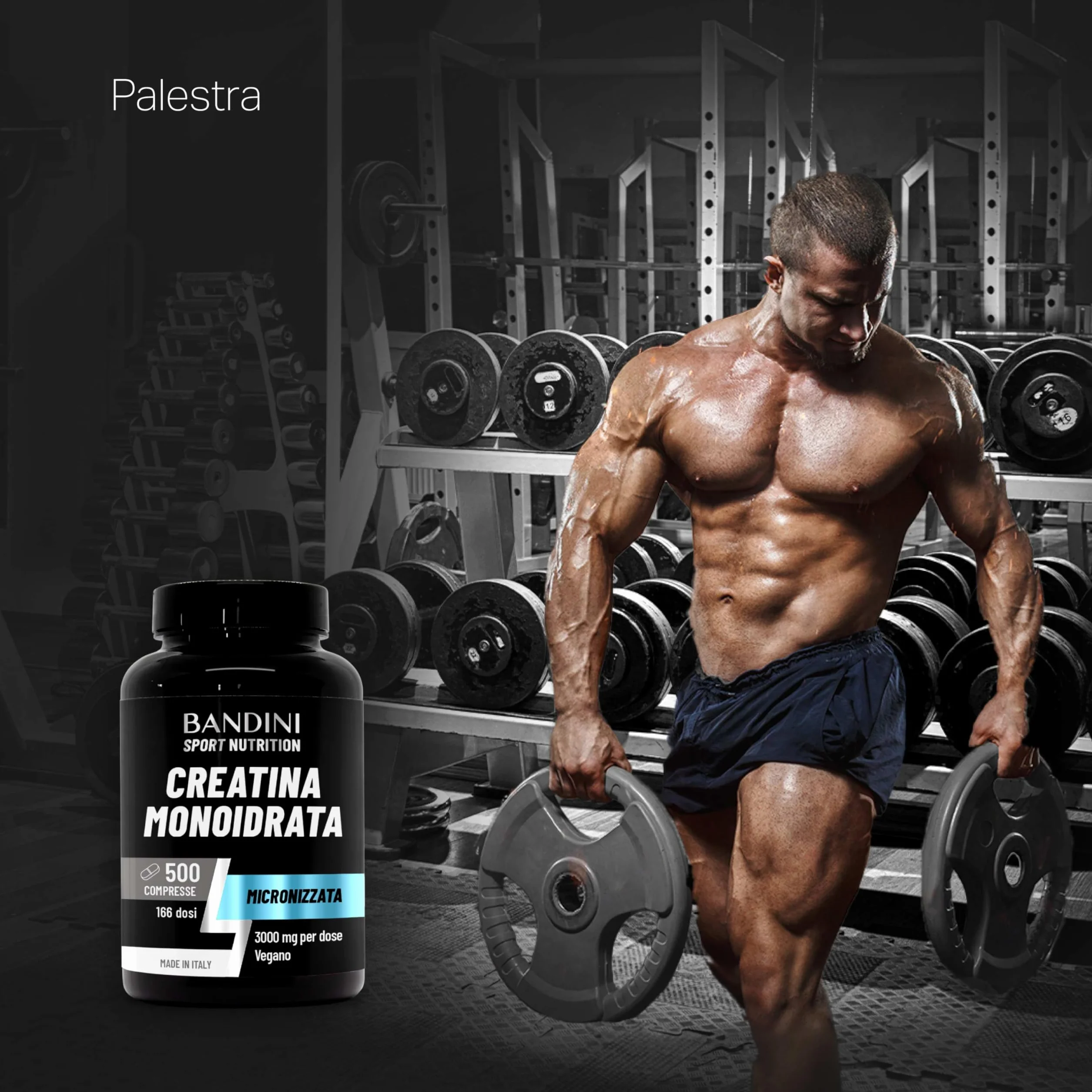 Bandini Creatina Monoidrata 500 Compresse 3000mg per dose Integratore Allenamento Pre Workout Vegan