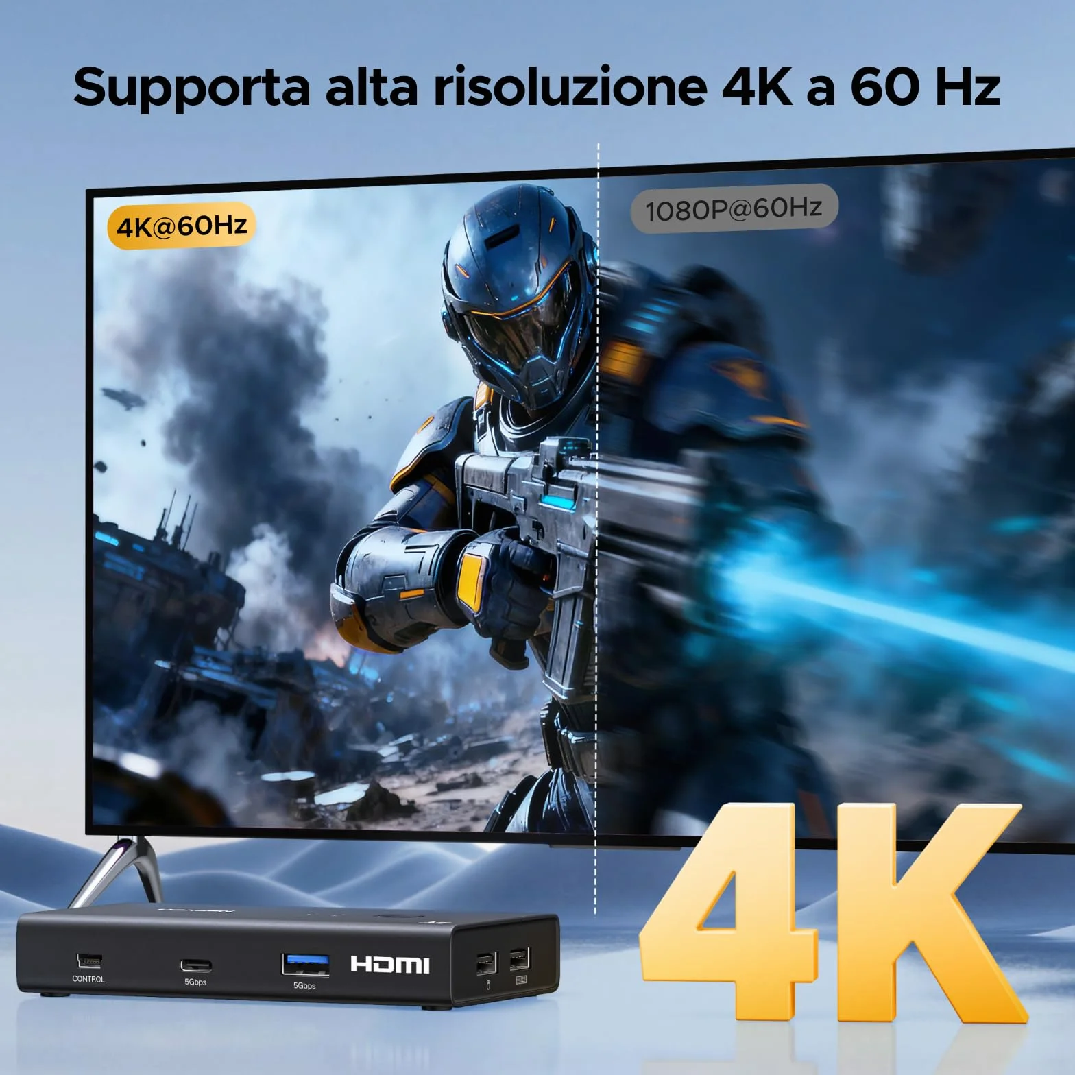 UGREEN Switch KVM HDMI 2.0 2 ingressi 1 uscite 4K 60Hz per 2 PC con 4 porte USB 3.0 5Gbps per tastiera, mouse, disco rigido, controller desktop compatibile con Windows, Linux, macOS
