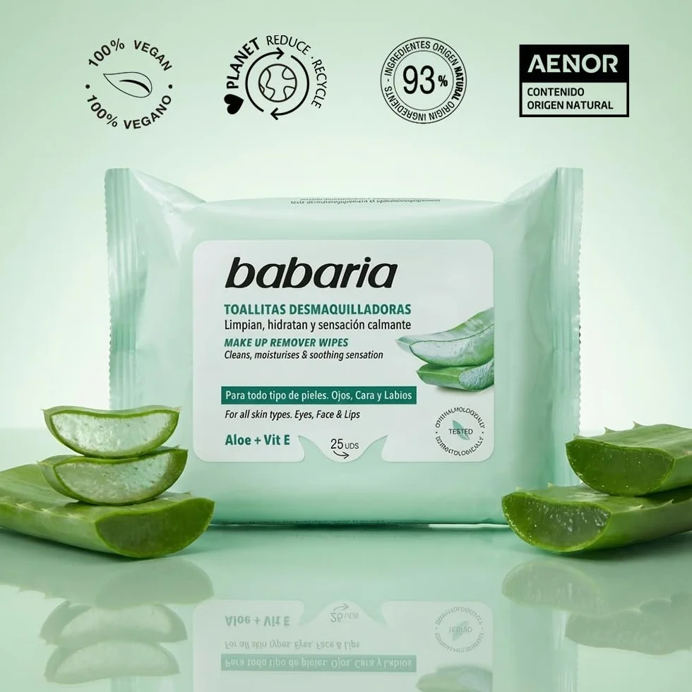 Babaria Salviette Struccanti Con Aloe Vera 25 Pezzi Struccante Viso Occhi Per Tutti i Tipi di Pelle