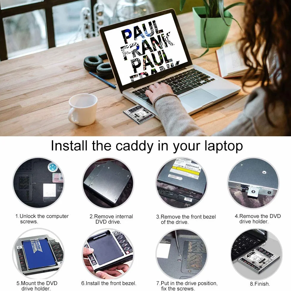 Hard Drive Caddy, 2 nd 2.5"HDD /SSD SATA 3 Telaio per Dischi Adattatore per 9.5mm Notebook CD/DVD