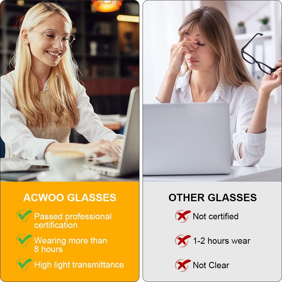 ACWOO Okulary Blokujące Niebieskie Światło, 2 Sztuki, Metalowa Ramka, Blokada UV, Antyrefleksyjne