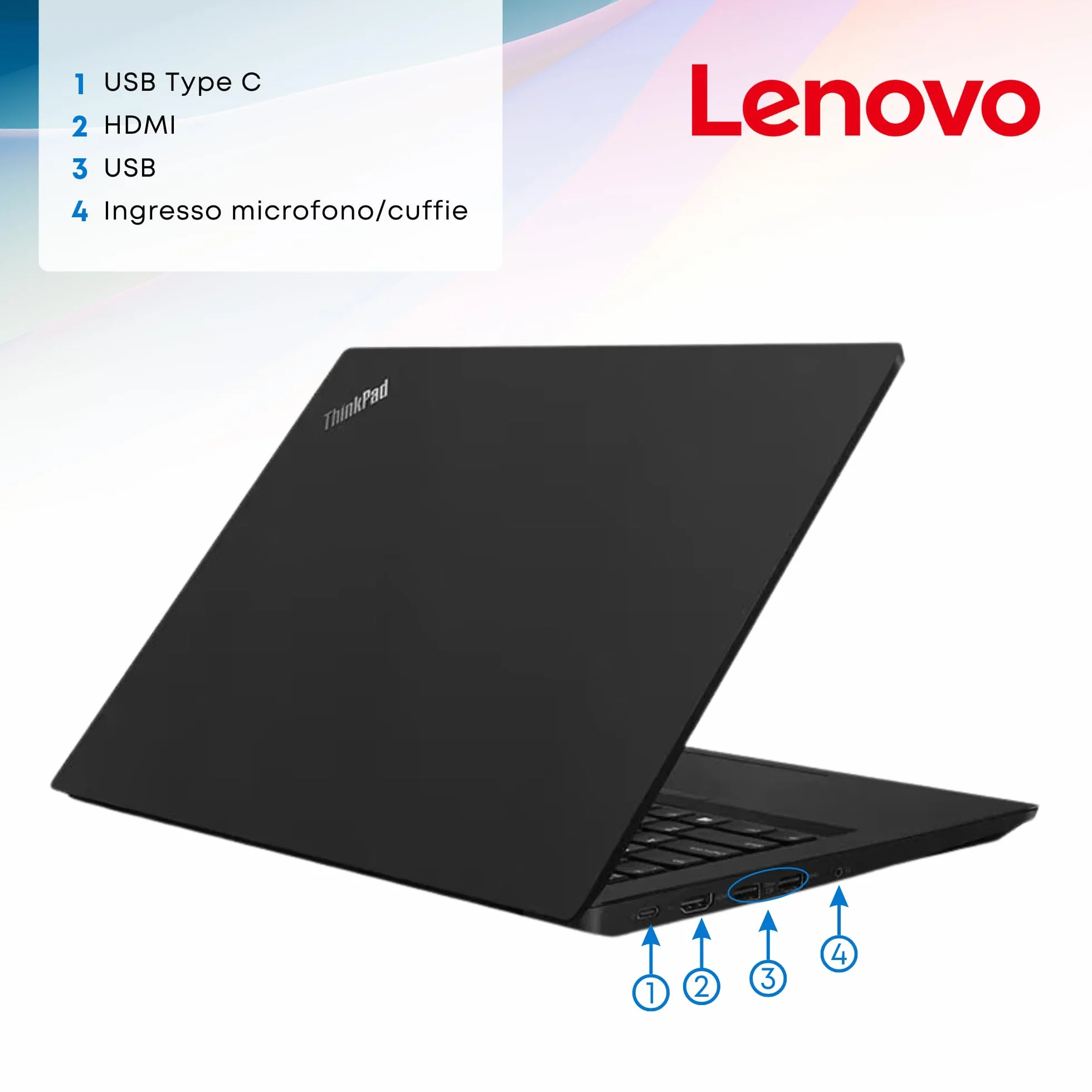 Lenovo ThinkPad Pc Portatile Intel i5-8365u 4 Core 1.6Ghz Ram 8Gb SSD 256Gb Display 14.1" FHD Win 11 Notebook Ricondizionato