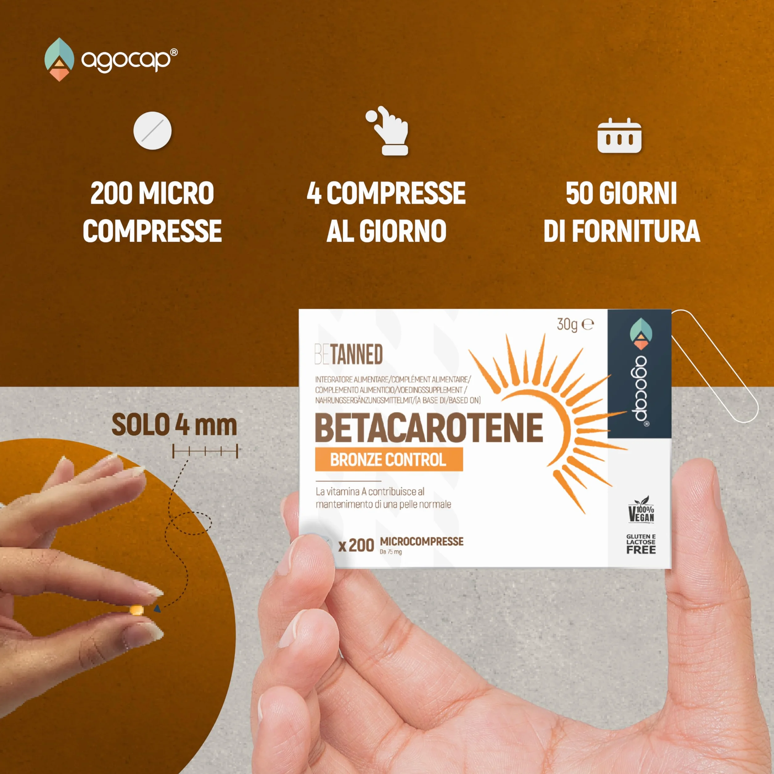 Betacarotene per Abbronzatura FORTE 200 cpr Integratore con Vitamina A e Melanina