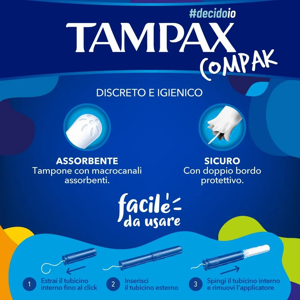 TAMPAX COMPAK super 24 Assorbenti Interni Tascabili con Applicatore in Plastica