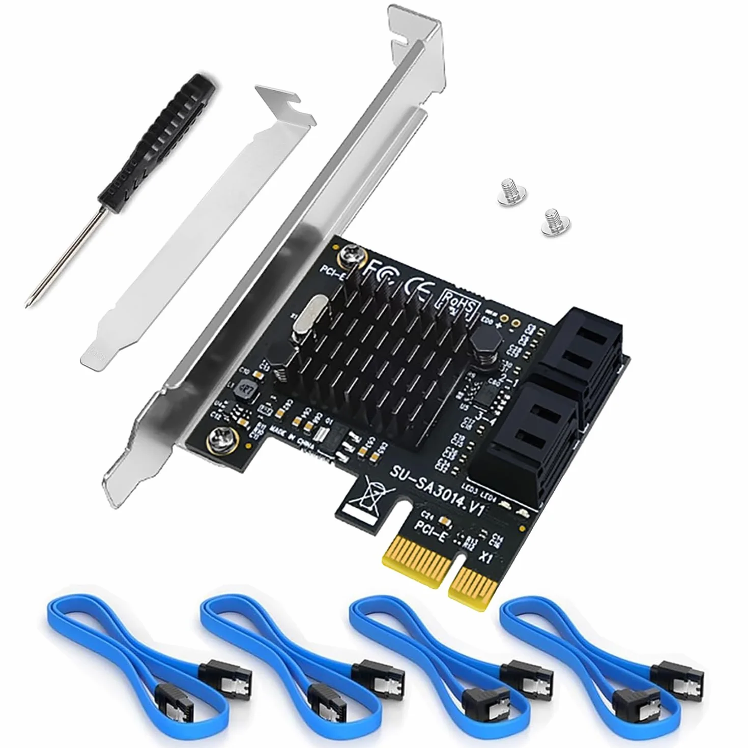 Scheda di Espansione SATA - 4 Porte PCIe a SATA 3.0 (6Gbps) - Controller Marvell 88SE9215 - Include 4 Cavi - Per HDD/SSD, NAS, Avvio come Disco di Sistema (Non-RAID)