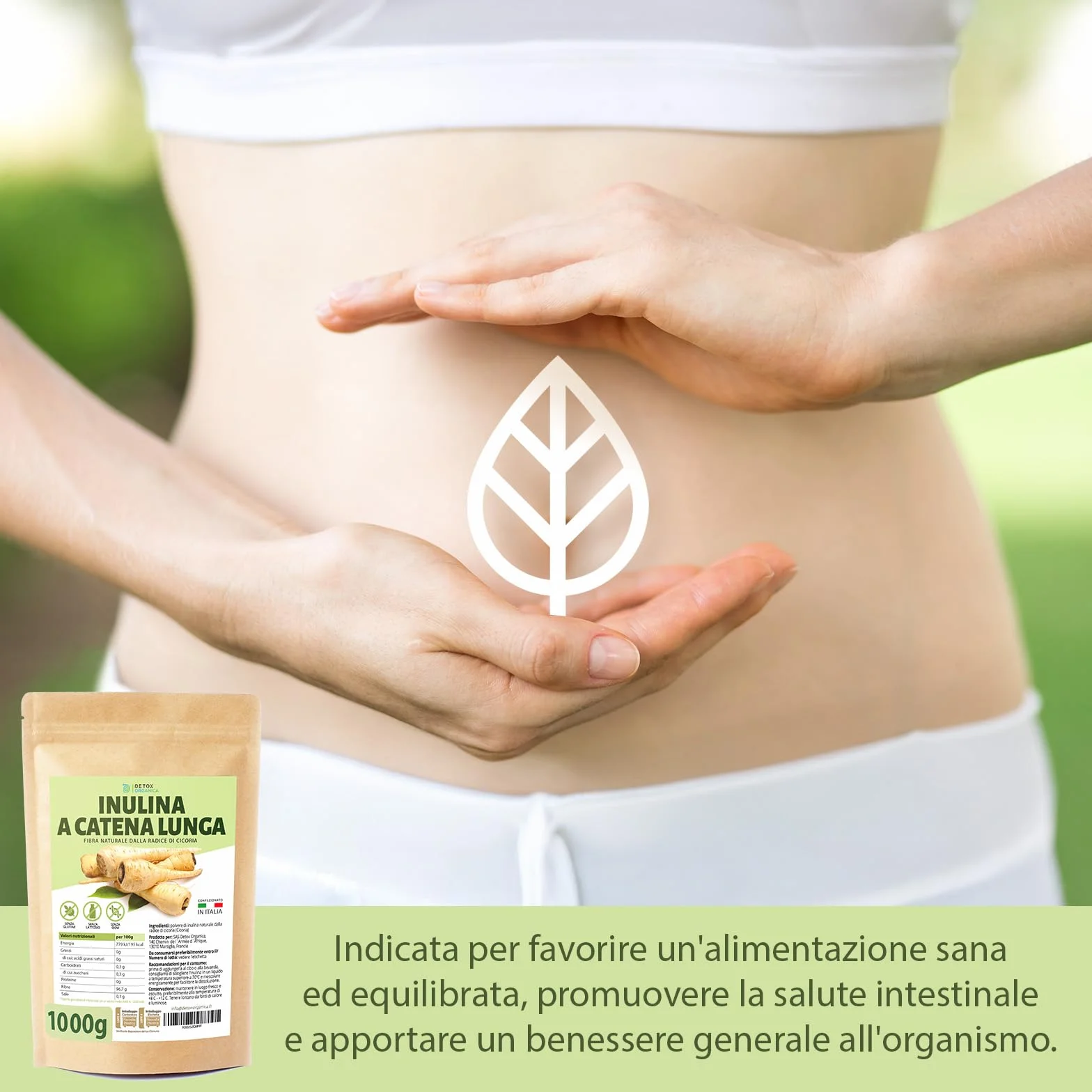 Detox Organica Inulina di Cicoria a Catena Lunga 1000g Polvere Fibra Vegetale Vegana