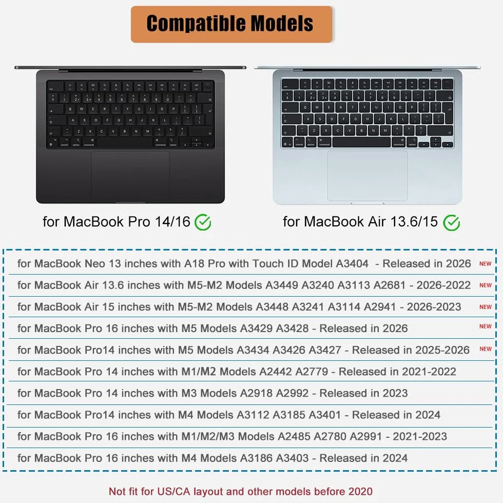 Custodia per tastiera in Silicone per MacBook Air 13,6/15 pollici M5-M2 Chip 2026-2022 Modelli A3449 A3241 A3240 UK/EU Layout laptop accessori di protezione per tastiera
