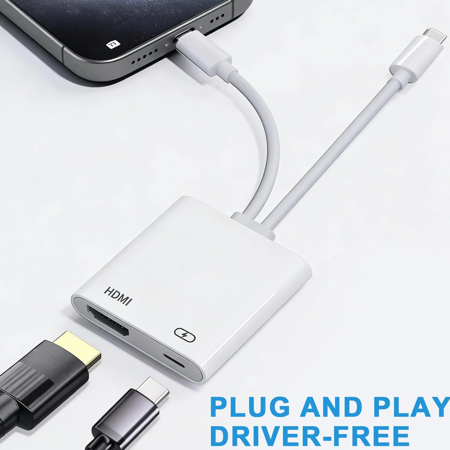 Adattatore USB C HDMI, adattatore da USB C e Lightning a HDMI digitale AV con 4K 60Hz, porta di ricarica, convertitore video audio sincronizzatore, compatibile con iPhone, iPad, MacBook per TV/Monitor