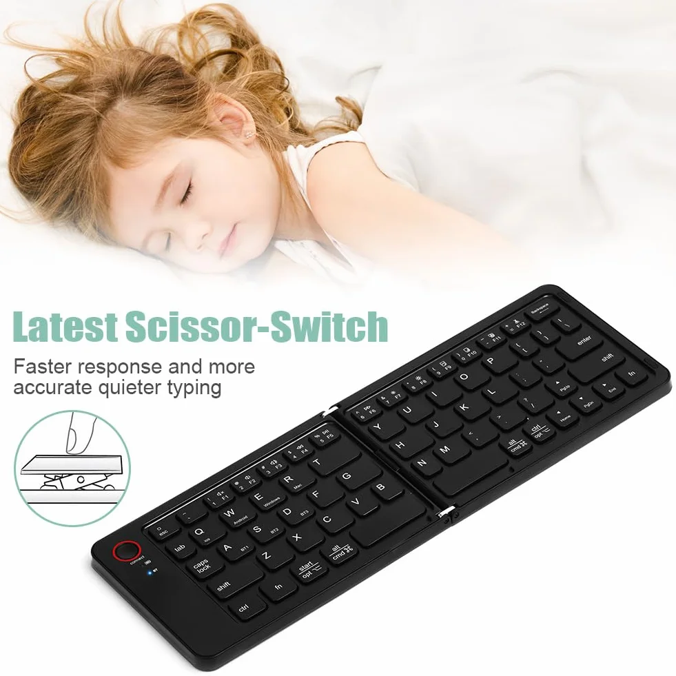 Aolso Tastiera Bluetooth Pieghevole, Tastiera Wireless Leggera, Triplo Pairing, Tastieras Portatile Ricaricabile per Smartphone/Tablet/PC/iPad/iPhone, Sistema Windows, iOS, Android-Nero