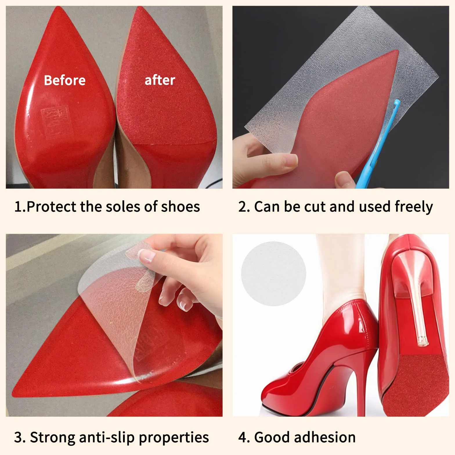 Pellicola Protettiva Autoadesiva per Suole Antiscivolo 10×100 cm Forbici Solette Trasparenti per Scarpe