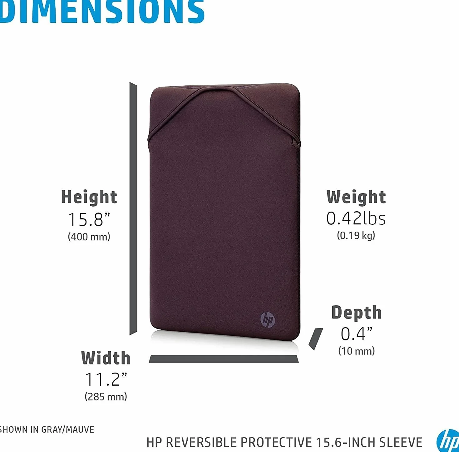 HP Custodia Protettiva Reversibile per Laptop Portatili fino a 15,6 Pollici, Profilo Sottile e Senza Cerniera, Tessuto in Neoprene Disinfettabile e Lavabile in Lavatrice, Colore Grigio/Malva