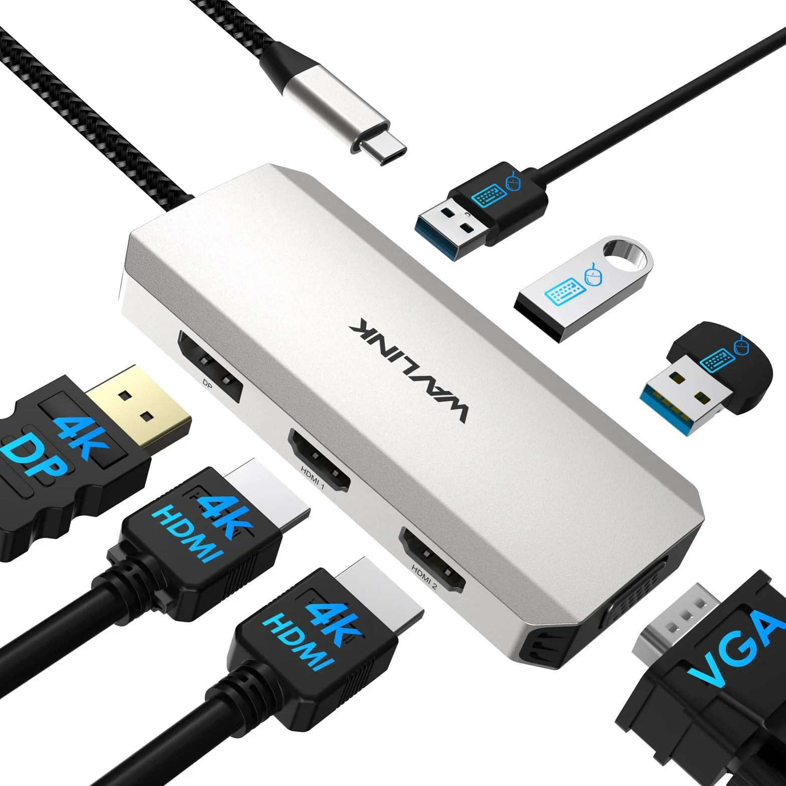 WAVLINK Docking station USB C Quad Monitor, docking station HDMI con doppia porta HDMI, DP, VGA, USB2.0 per Lenovo HP Dell, computer di sistema Windows