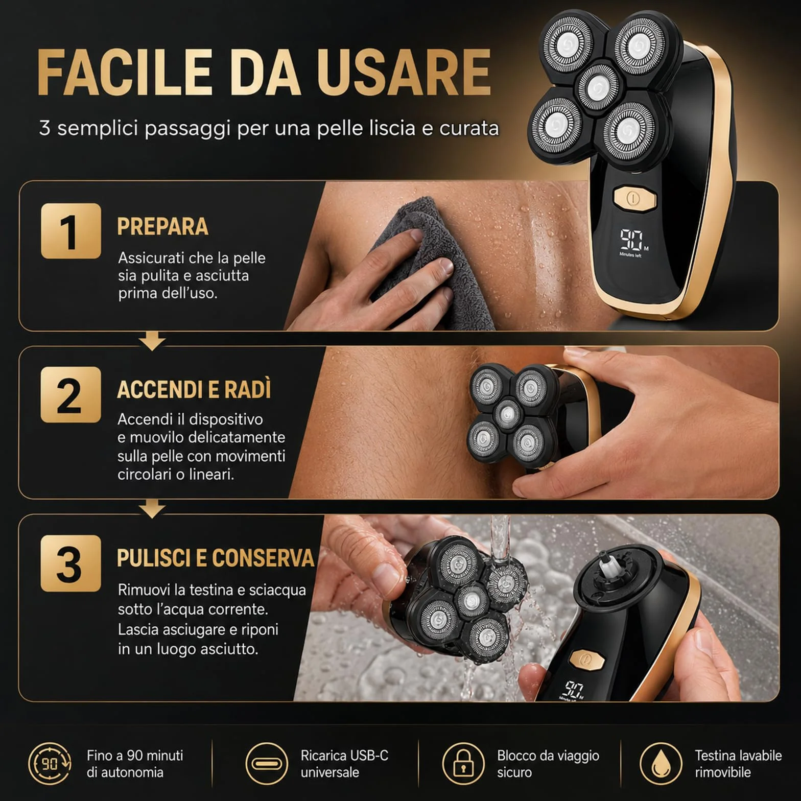 Bennii Pro Rasoio per il corpo uomo ad alta precisione impermeabile senza fili