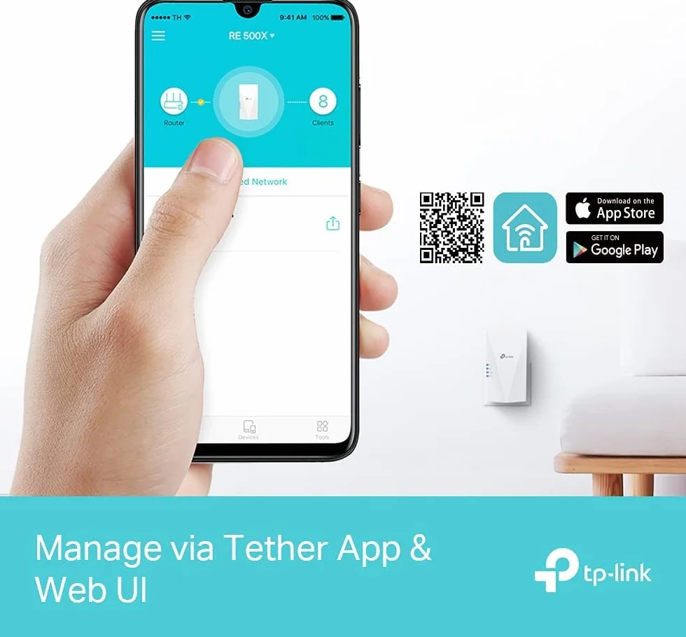 TP-Link RE500X V1 - Wi-Fi range extender - GigE - Wi-Fi 6-2.4 GHz, 5 GHz (Ricondizionato)