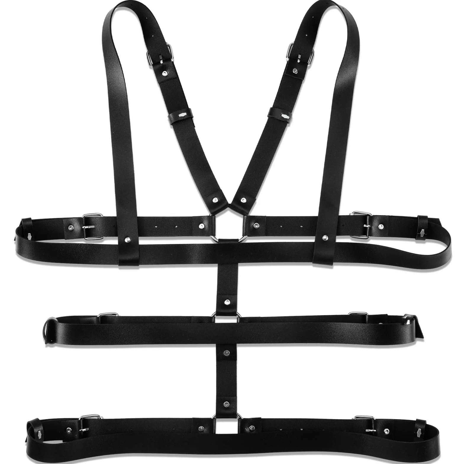 Cintura Pettorale Regolabile Uomo con Anello Fibbia Punk Costume Halloween Nero