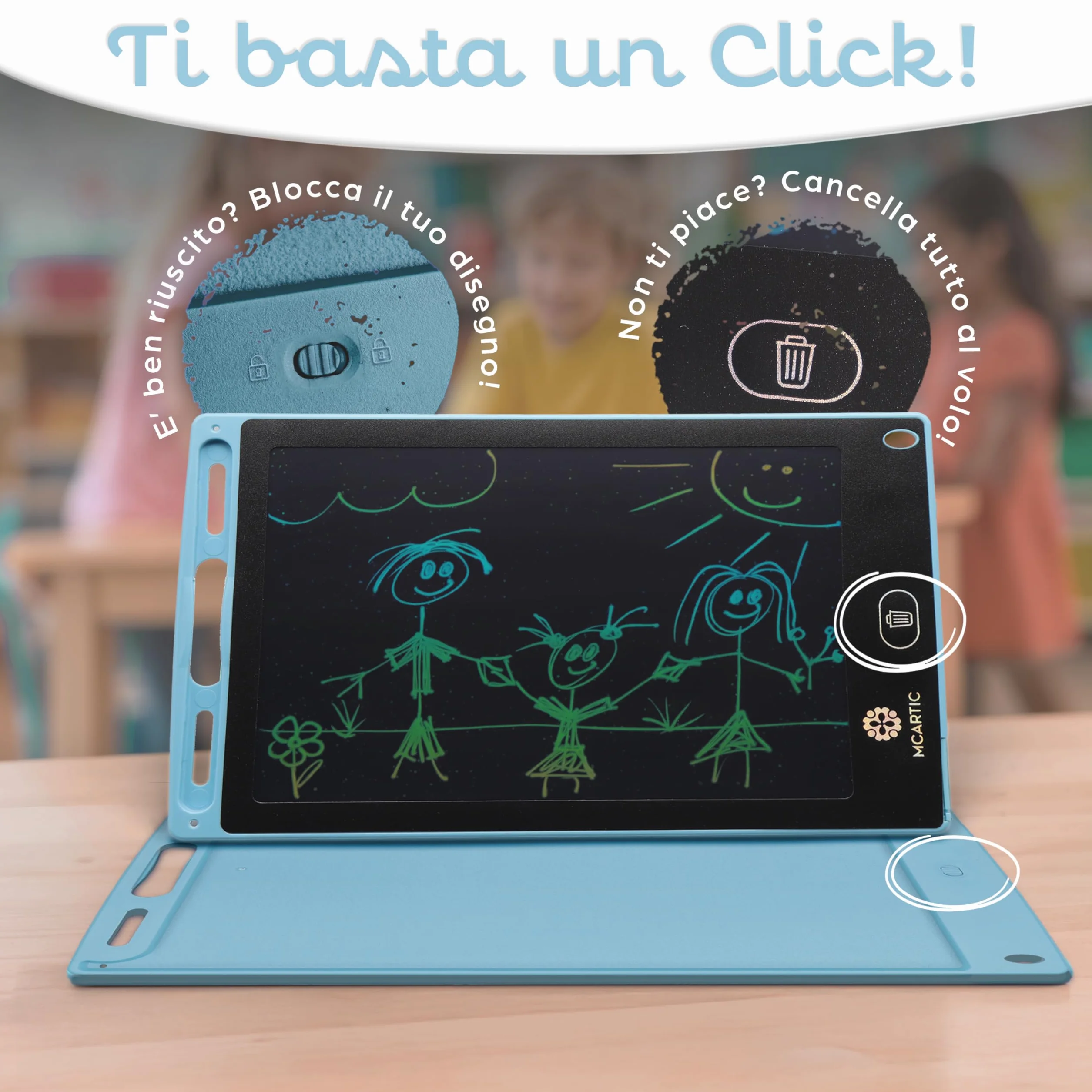 Lavagnetta Cancellabile Bambini 18,5 Pollici - Tavoletta Grafica da Disegno con Penna e Blocco Schermo Portatile