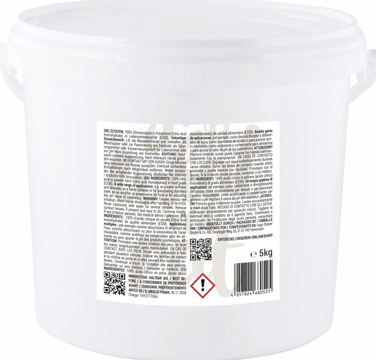 GreatVita Acido Citrico Polvere 5 kg E330 Decalcificazione Pulizia Cottura
