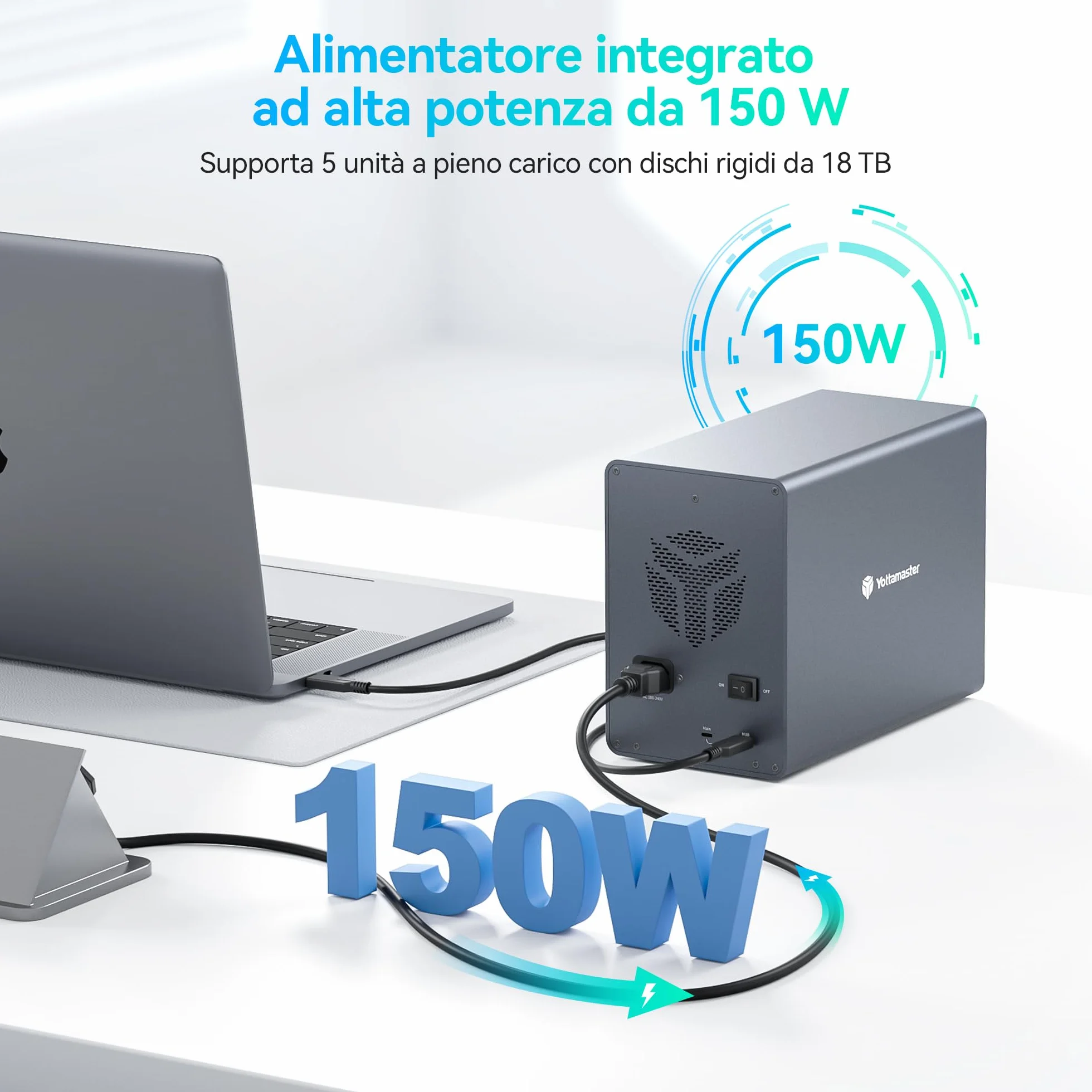 Yottamaster 10Gbps 5 Bay HDD Case Esterno Daisy Chain Type-C per 2.5/3.5 HDD SSD Supporto 24TB