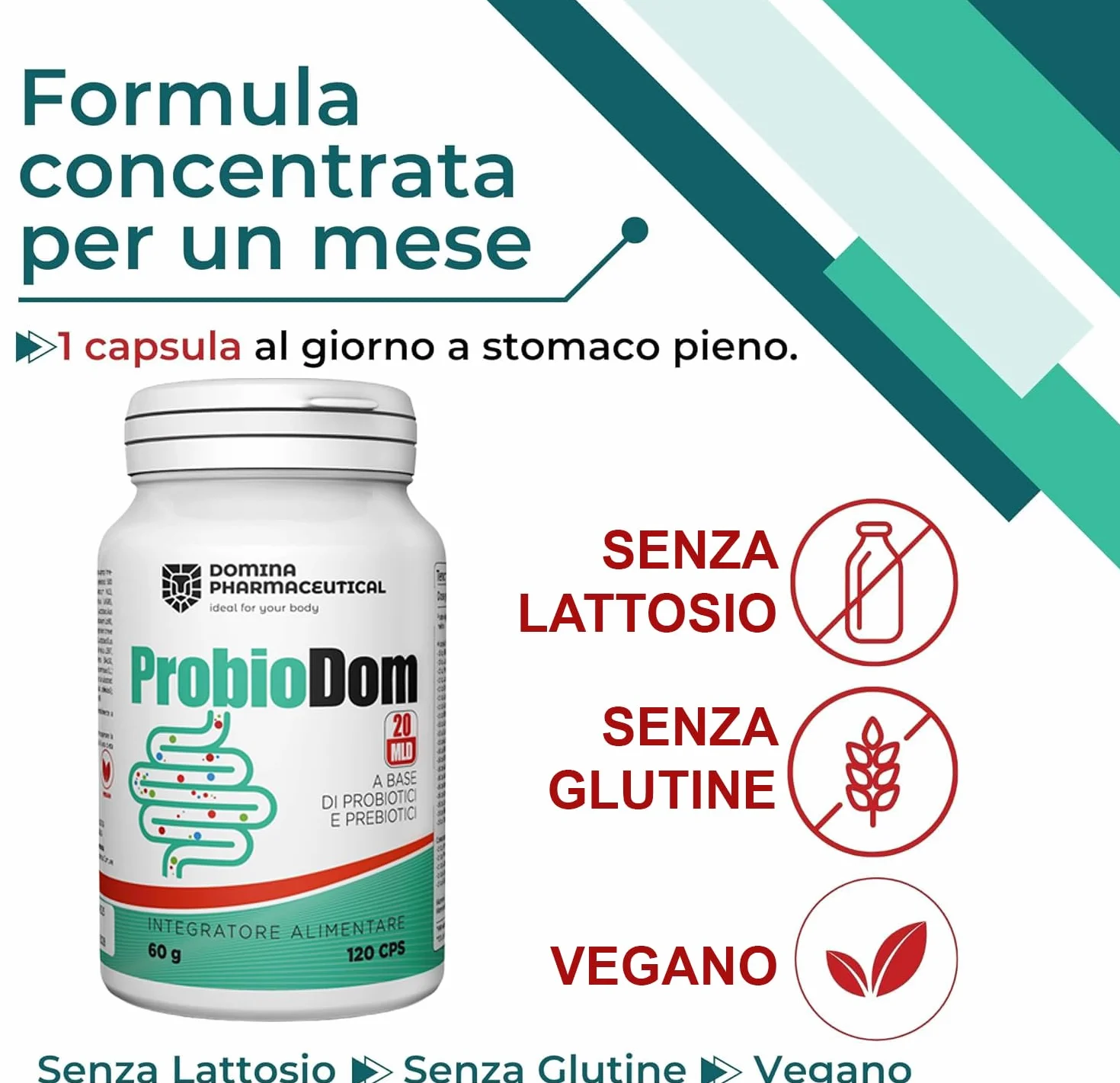Domina Pharmaceutical Probiotici e Prebiotici 20 Ceppi Formula Completa 120 CPS Vegane Alto Dosaggio