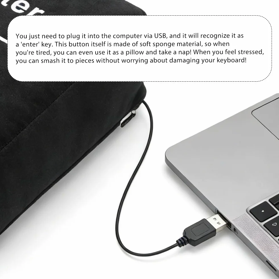 Big Enter Button Tasto Invio per colpire, cuscino per scoregge, tasto anti-stress cuscino con cavo USB per uffici, case private e viaggi d'affari