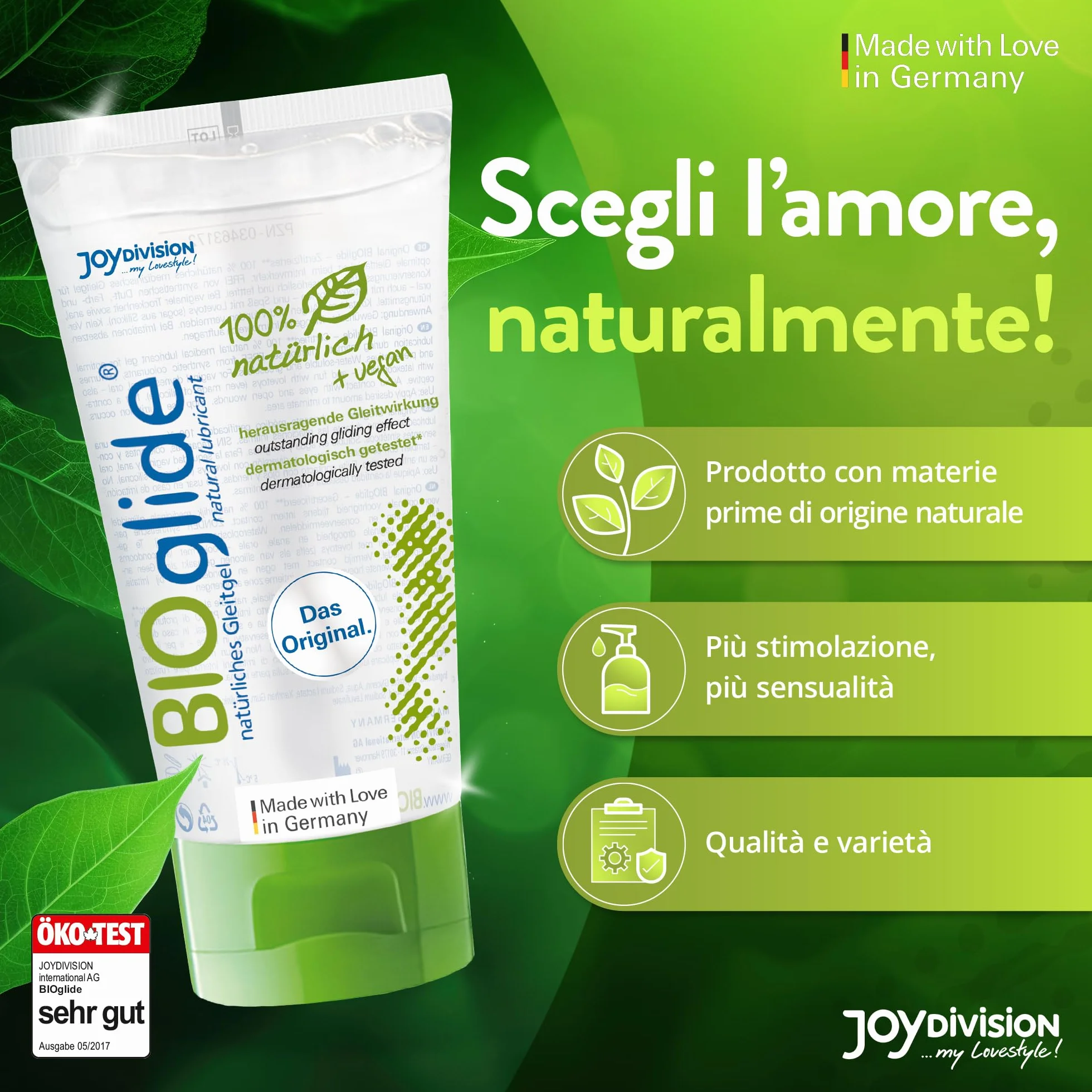 JOYDIVISION BIOglide lubrificante 150 ml | Gel idratante base d'acqua | Vegano per preservativi in lattice