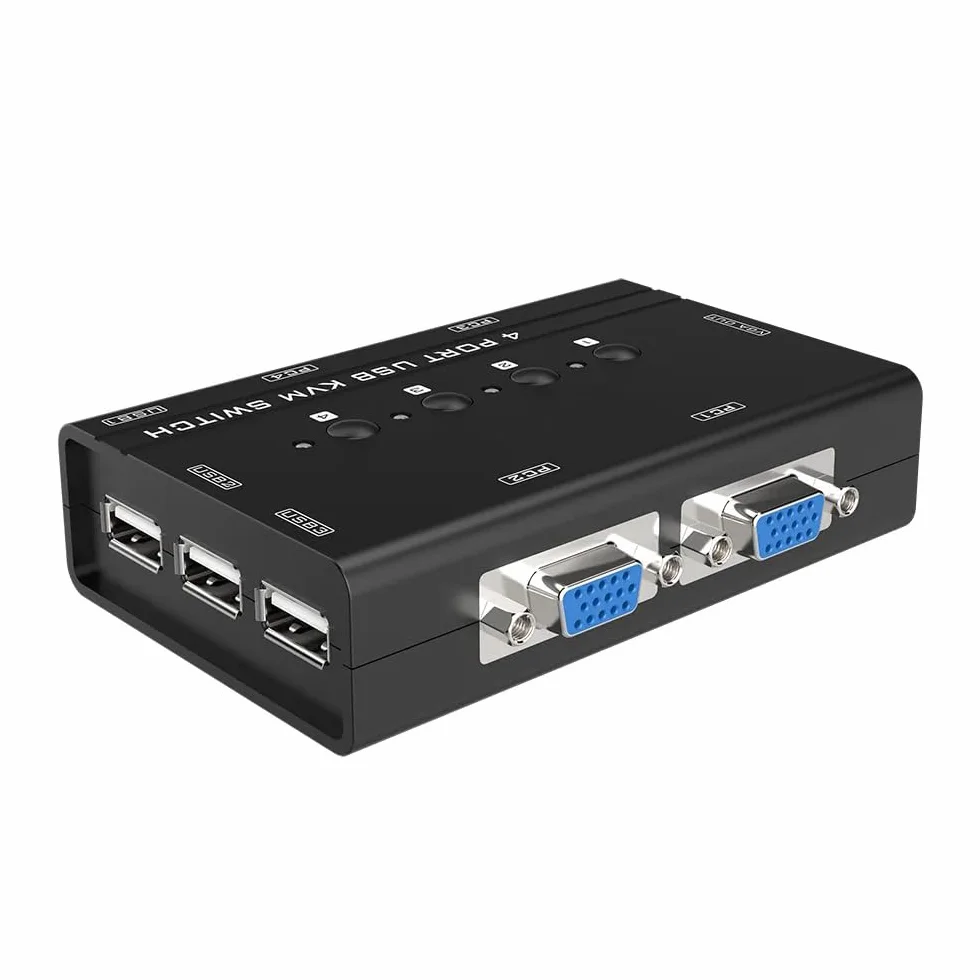 KALEA-INFORMATIQUE Box di condivisione con switch KVM per 4 PC. Monitor VGA, tastiera e mouse USB, con cavi KVM in dotazione.