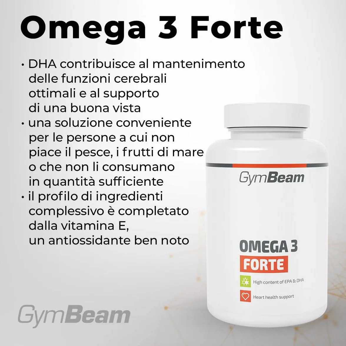 GymBeam Omega 3 Forte Capsule 1000mg Olio di Pesce EPA DHA Salute del Cuore Cervello Vista 90 cps