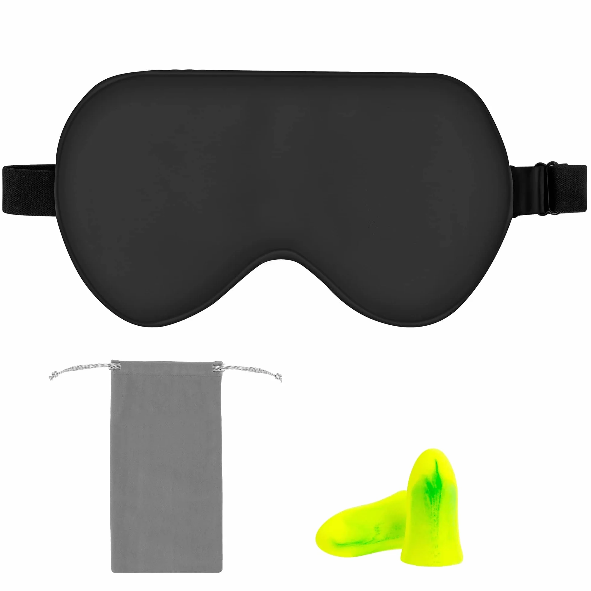Amazon Basics Mascherina sagomata per dormire in vera seta di gelso naturale, 21.5 x 11.2 cm, Nero