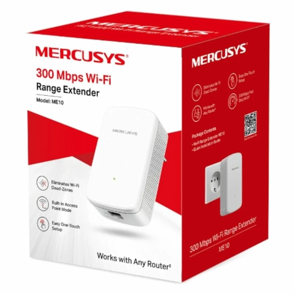 Mercusys TP-Link ME10 Ripetitore Wireless WiFi Extender e Access Point, Velocità Single Band 300Mbps, Porta LAN, Potenzia la tua Copertura Wi-Fi, Compatibile con Modem Router