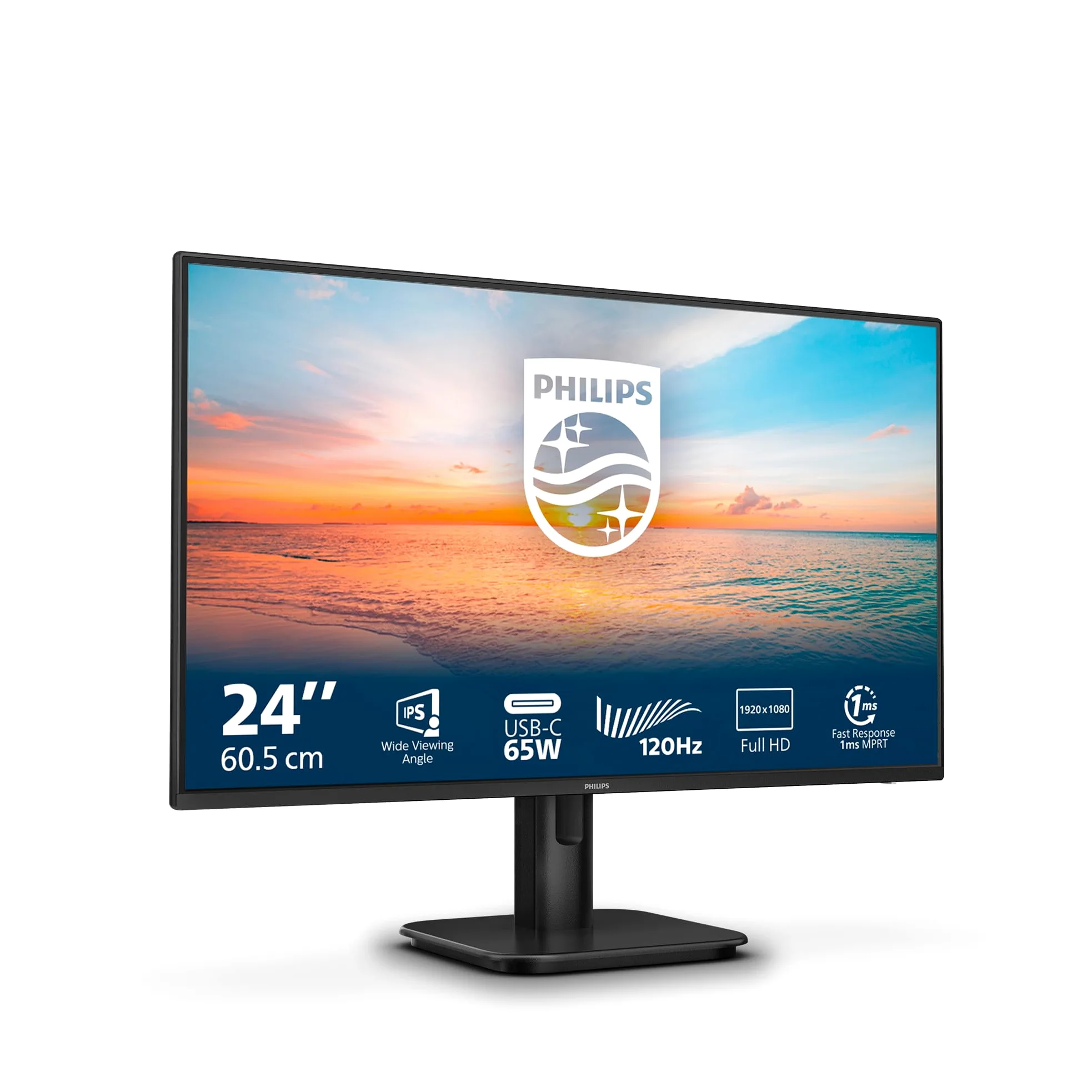 Philips 24E1N1300A - Monitor Full HD da 24 pollici, altoparlanti (1920x1080, 120 Hz, HDMI, USB-C (alimentazione 65 W), hub USB) nero